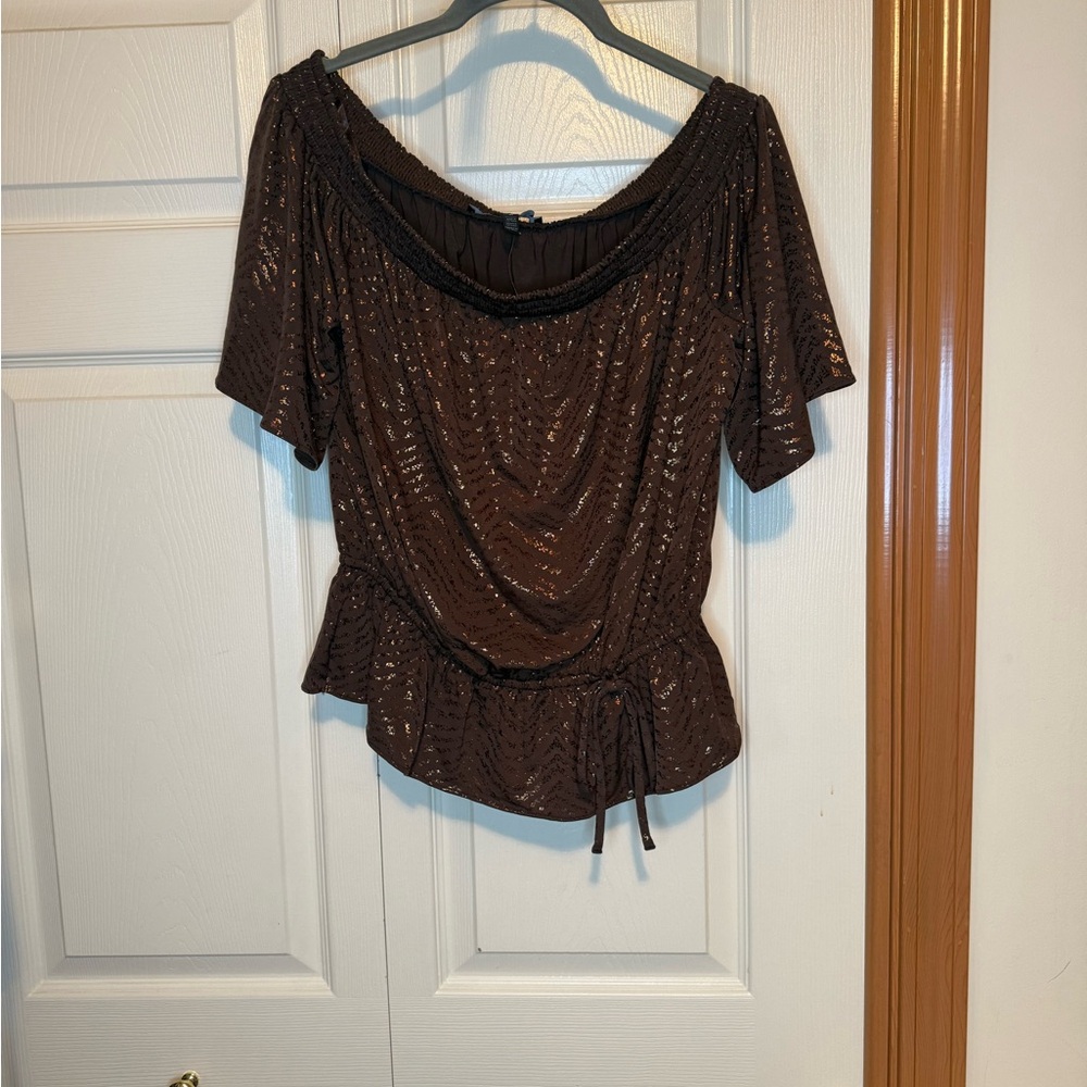 White House Black Market Brown Ruched Cap Sleeve Blouse NWT-M